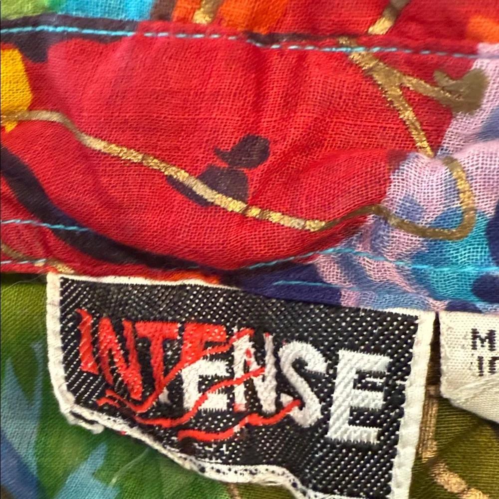 Intense vibrant floral Patterned crinkle blouse semi sheer long sleeves SZ Med - Picture 3 of 8